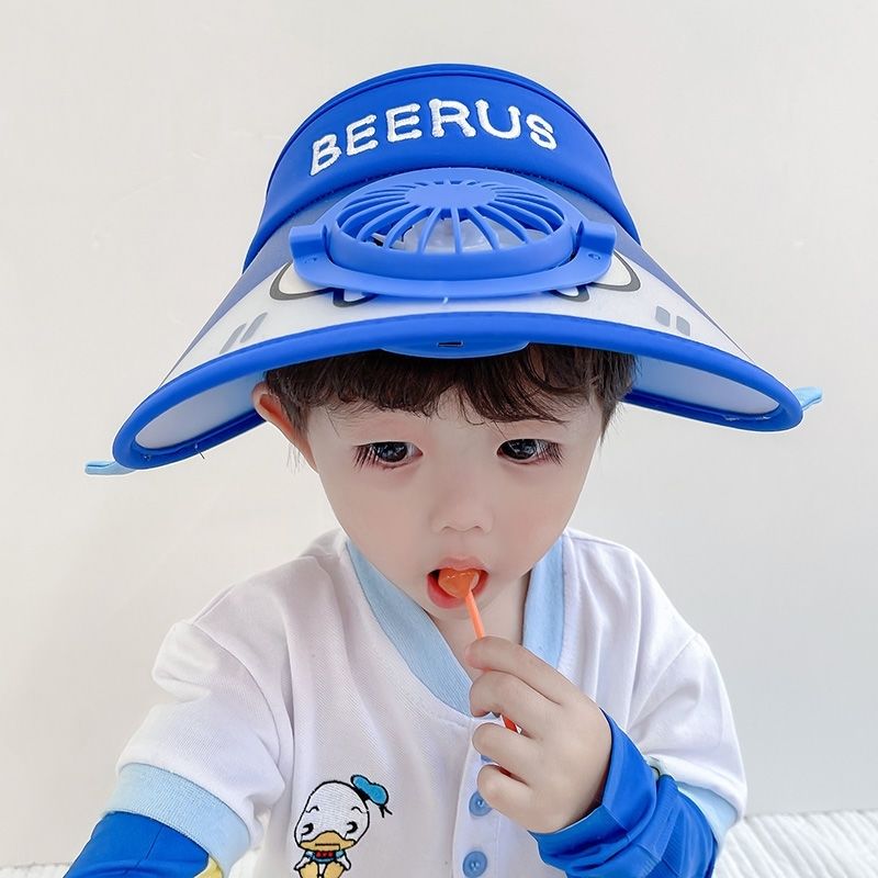 Children's hat summer color changing sunscreen hat boys and girls sunshade rechargeable fan empty top hat Baby Beach Hat