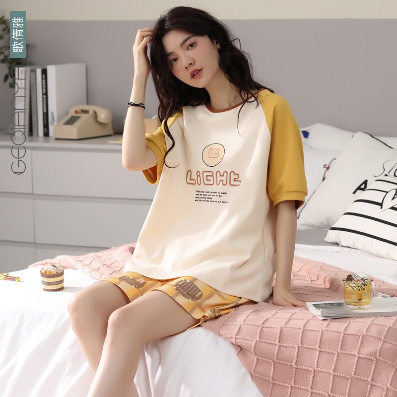 Women's pajamas  new summer thin cotton short-sleeved home service girls cartoon casual cotton suit