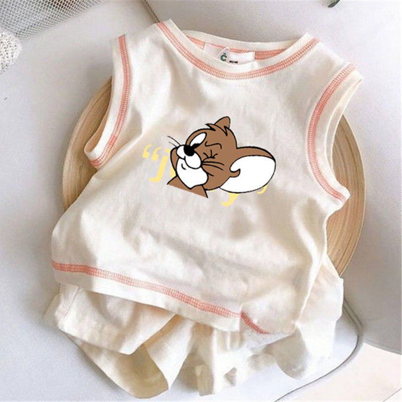 Girls' cotton suit summer clothes children's clothes  new foreign style handsome children's short sleeved T-shirt boys' two-piece set