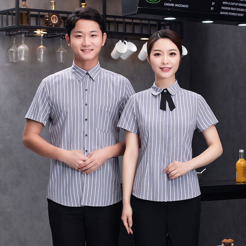 Black and white vertical striped shirt female short-sleeved professional wear student temperament jacket summer foreign style all-match shirt overalls