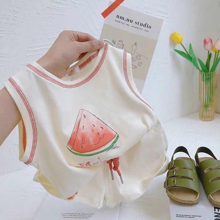 Girls' cotton suit summer clothes children's clothes  new foreign style handsome children's short sleeved T-shirt boys' two-piece set