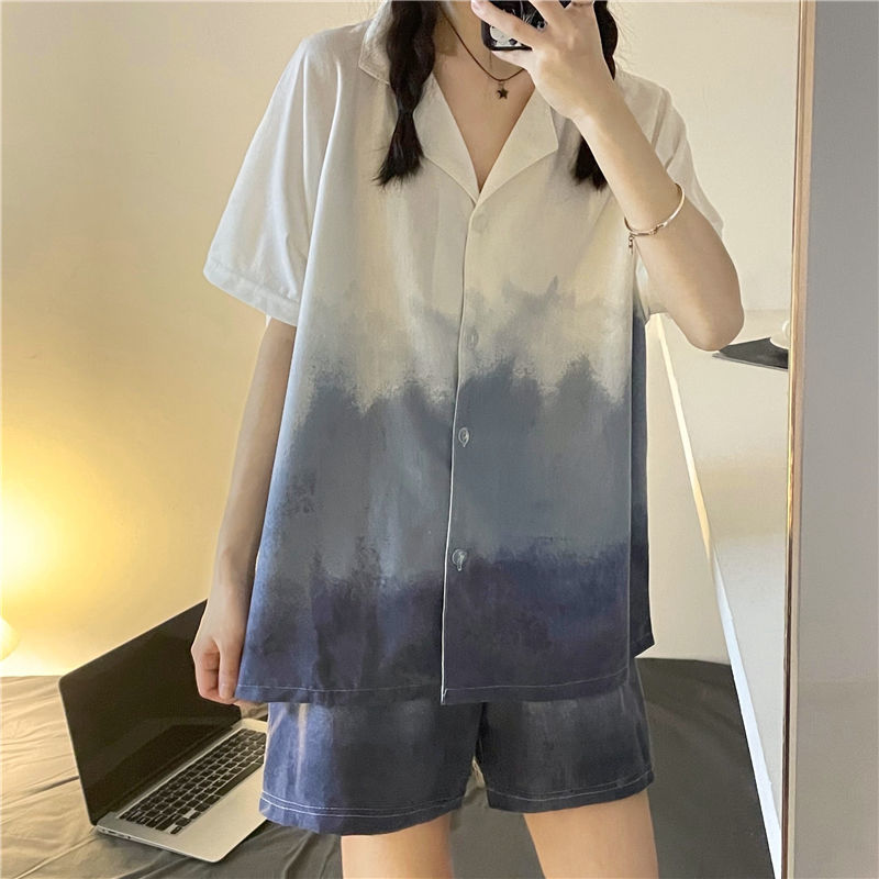 New style pajamas women's ins summer season short sleeve thin shorts tie dye can be worn outside casual lovely home suit