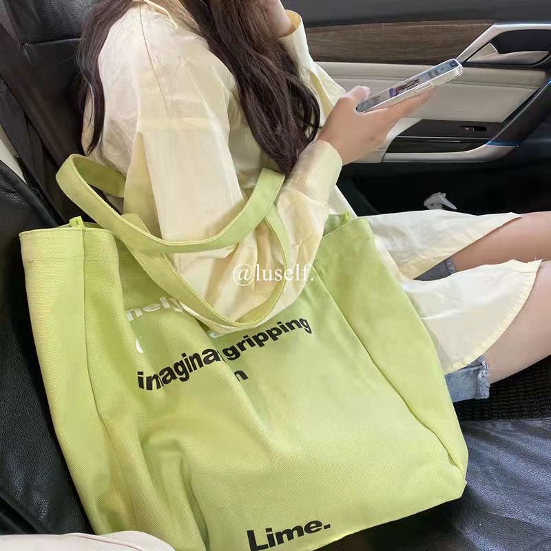 春夏奶油蜜瓜學生帆布包包女新款大容量購物袋ins博主同款單肩包