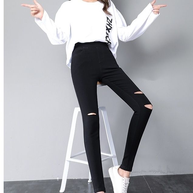 Pierced Leggings women's summer thin style wear out 2022 new high waist slim elastic magic black pencil Leggings