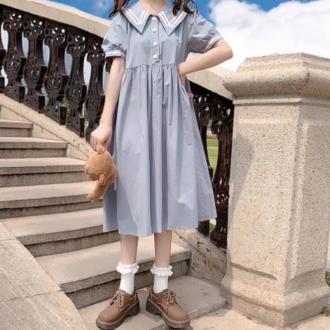 女童娃娃领连衣裙少女2022年新款夏装初中学生甜美可爱学院风裙子