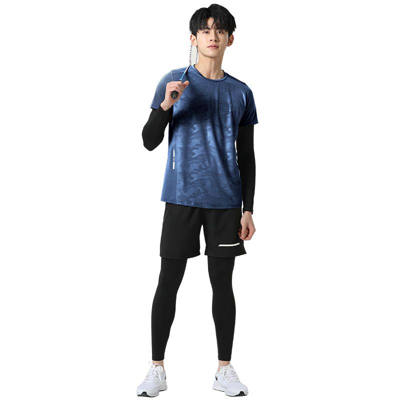 运动服套装男跑步速干衣紧身健身房衣服篮球训练夏季薄款冰丝短袖