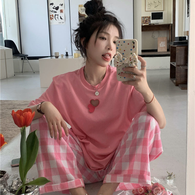 Small age-reducing fashion suit female summer  new short-sleeved T-shirt foreign style wide-leg pants net red two-piece set