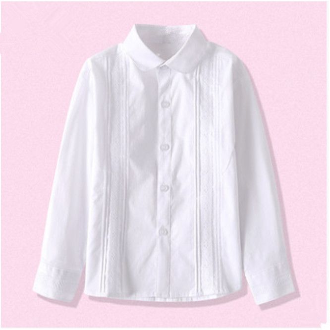 Children's white shirt girls long-sleeved pure cotton plus velvet thickened warm white shirt middle and big children's school performance clothing