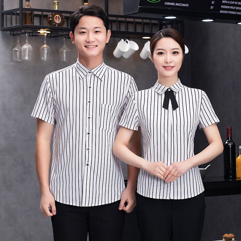 Black and white vertical striped shirt female short-sleeved professional wear student temperament jacket summer foreign style all-match shirt overalls