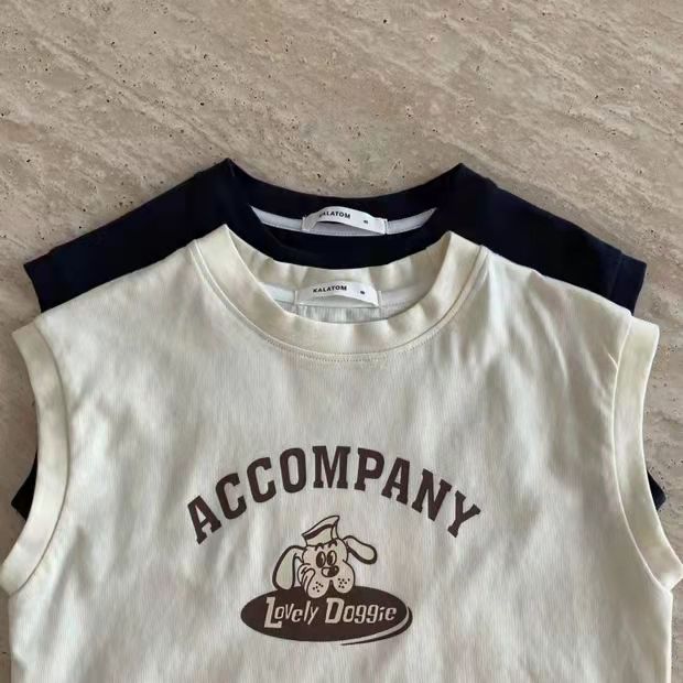 2022 summer new Korean version of boutique high-quality children's clothing pure cotton children's printed casual sleeveless shirt baby T-shirt