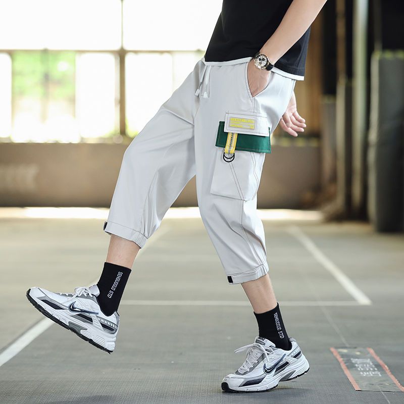 Men's summer new cropped trousers for students and teenagers over the knee, versatile 7-minute pants for men, trendy Korean style handsome sanitary trousers