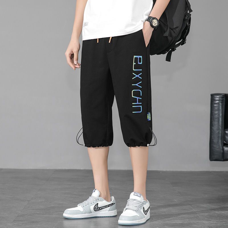 Men's summer new cropped trousers for students and teenagers over the knee, versatile 7-minute pants for men, trendy Korean style handsome sanitary trousers