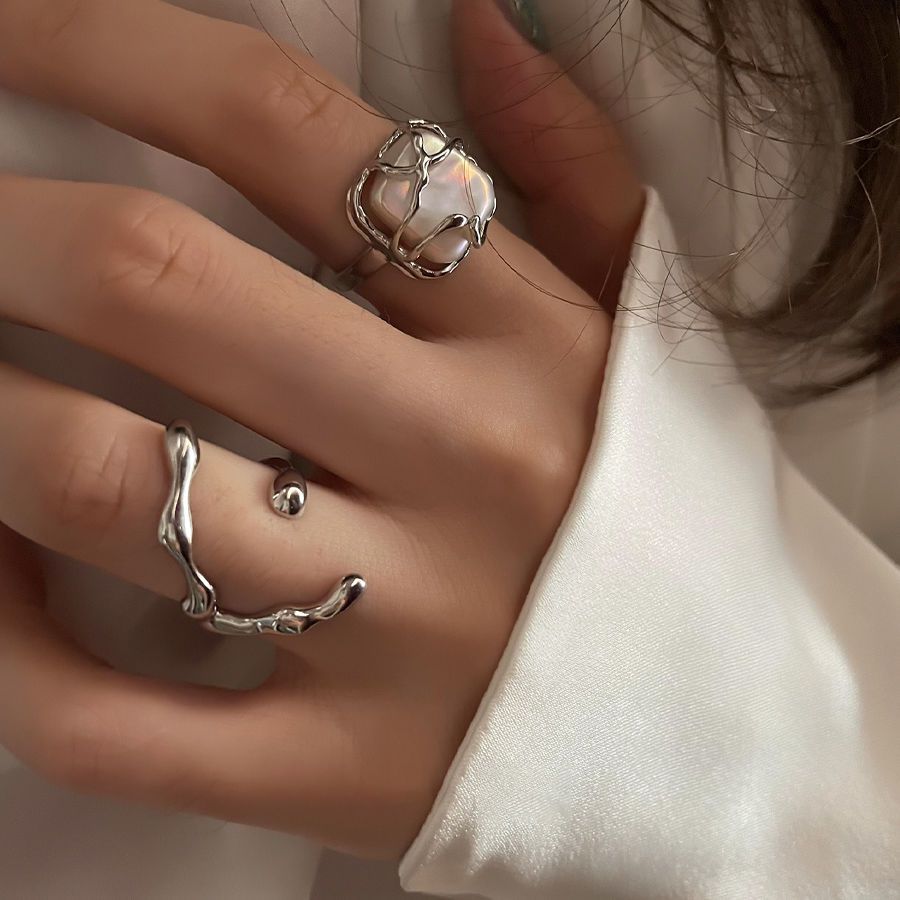 日韩时尚百搭ins冷淡风小众设计两件套开口戒指女高级感食指环潮