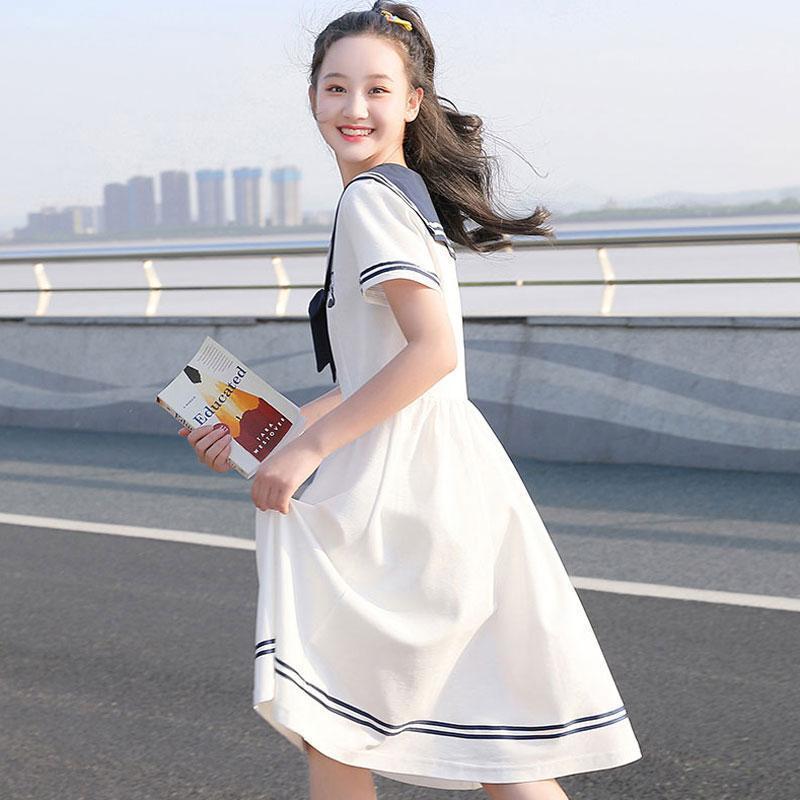 中学生连衣裙女夏季新款日系海军风JK裙子少女夏装学院风裙子