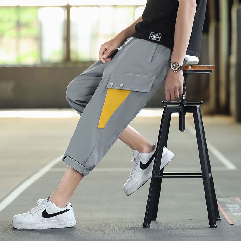 Men's summer new cropped trousers for students and teenagers over the knee, versatile 7-minute pants for men, trendy Korean style handsome sanitary trousers