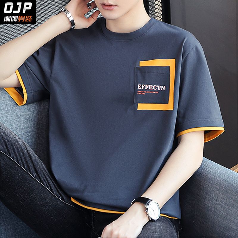 100%純棉新款短袖t恤男夏季寬鬆衣服國潮半袖打底衫體恤ins上衣男
