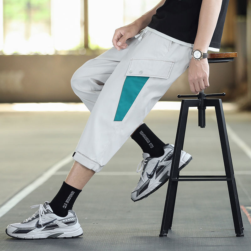 Men's summer new cropped trousers for students and teenagers over the knee, versatile 7-minute pants for men, trendy Korean style handsome sanitary trousers