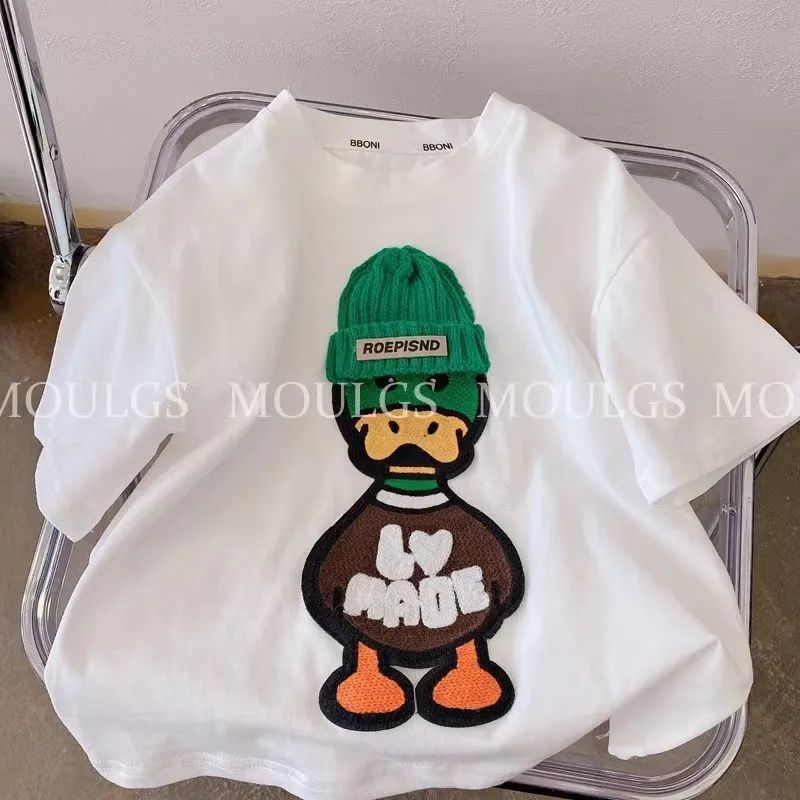 Embroidered duck all-match casual short-sleeved T-shirt Korean children's clothing 2023 spring and summer new products popular for boys and girls