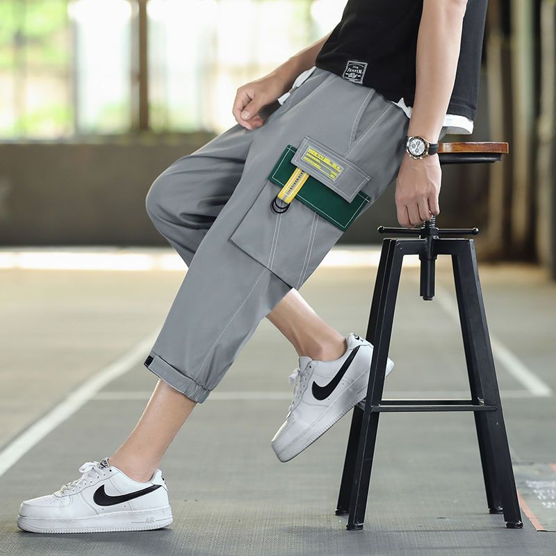 Men's summer new cropped trousers for students and teenagers over the knee, versatile 7-minute pants for men, trendy Korean style handsome sanitary trousers