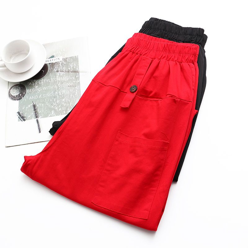 Cotton trousers women's spring and summer clothes the latest plus size middle-aged fat mother foreign style slim high waist nine-point casual pants