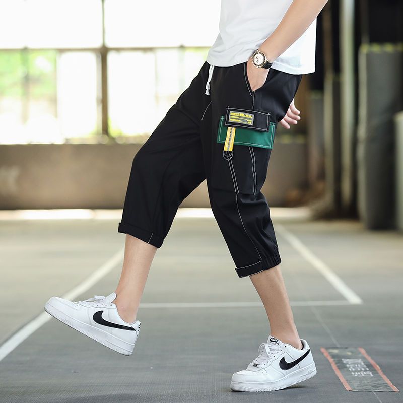 Men's summer new cropped trousers for students and teenagers over the knee, versatile 7-minute pants for men, trendy Korean style handsome sanitary trousers