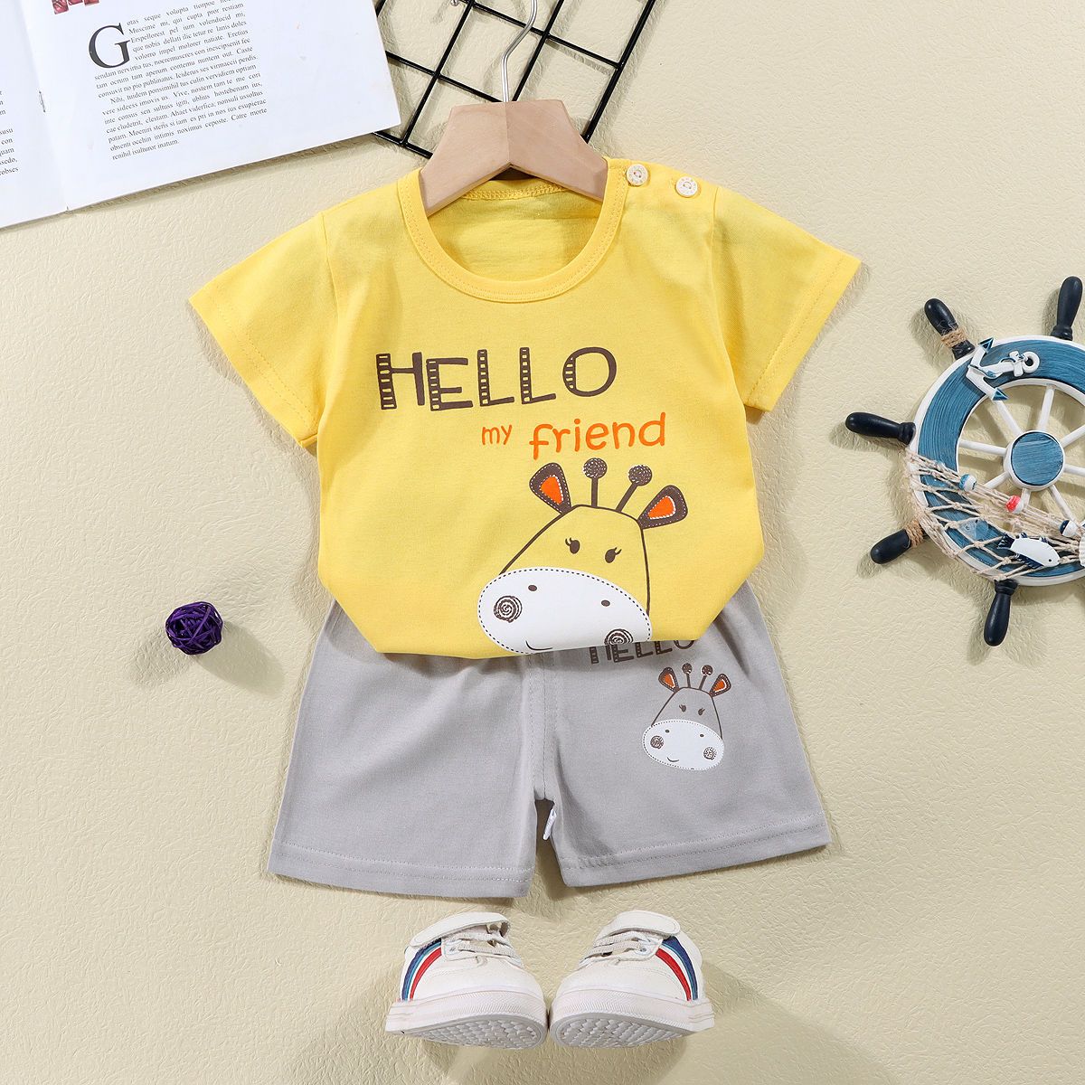 儿童短袖套装纯棉宝宝T恤0-7岁男童夏季童装女童短裤婴儿衣服夏装