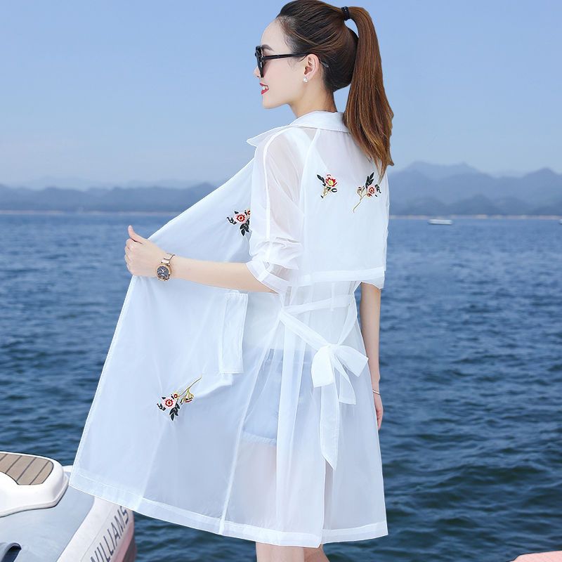 2023 summer new sun protection clothing women's coat long Korean version loose embroidery sun protection clothing mid-length sun protection shirt thin
