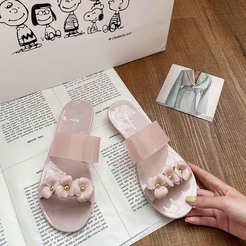Camellia sandals and slippers women's summer transparent crystal fashion outerwear beach non-slip slippers home soft bottom bathroom bath