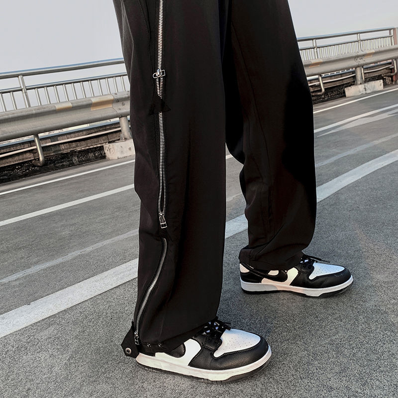 2022 summer new high street zipper trousers boys Hong Kong style trendy loose wide-leg pants American niche pants