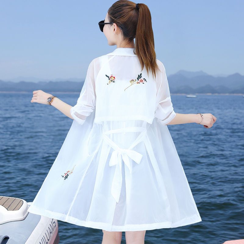 2023 summer new sun protection clothing women's coat long Korean version loose embroidery sun protection clothing mid-length sun protection shirt thin