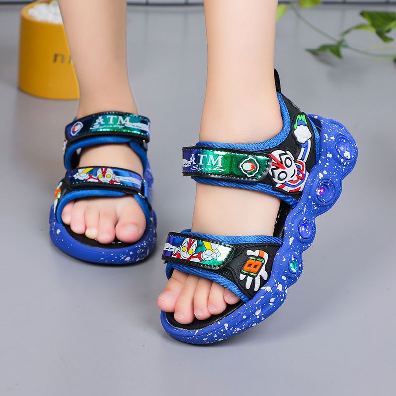 2023 summer new children's sandals with lights Spider-Man boys sandals for boys and girls baby beach shoes