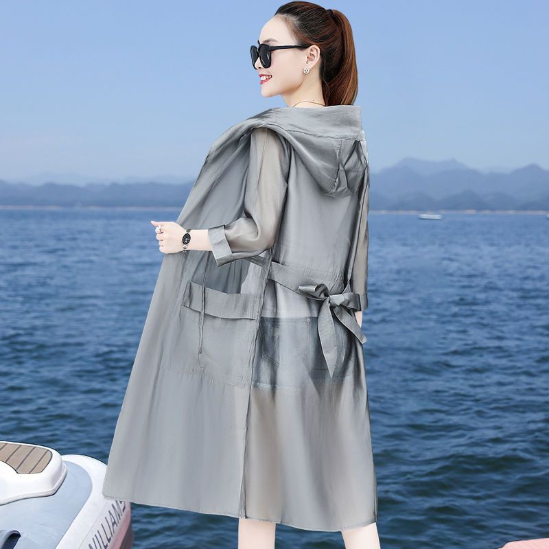 Sunscreen clothing women's long-sleeved 2023 season new Korean version loose mid-length over-the-knee all-match thin windbreaker jacket trendy