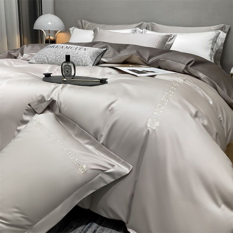 Ice silk four piece set advanced sense washed silk quilt cover summer bedding dormitory three piece fitted sheet