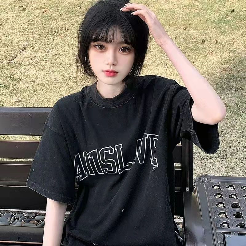 Very nice [washed and old] American retro loose female oversize autumn and winter plus velvet thickened black sweater female