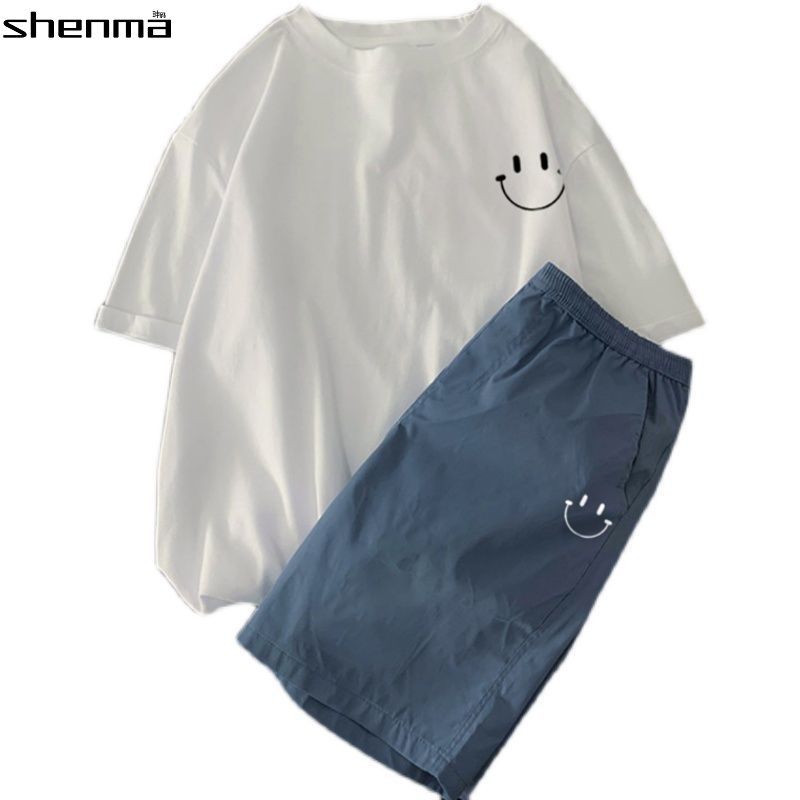 Guochao boys suit summer ultra-thin jacket short sleeve T-shirt shirt ruffian handsome ice silk pants shorts sports two-piece set