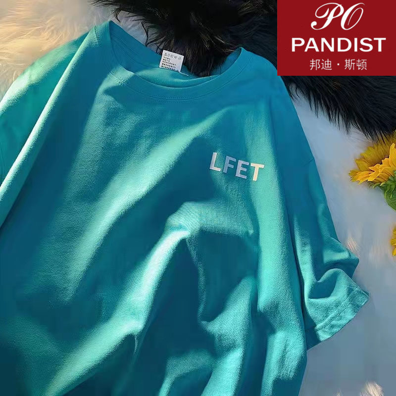 PANDIST 港風ins字母t恤男夏季潮流百搭體恤學生情侶半袖五分短袖