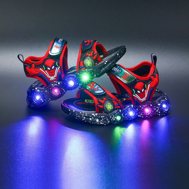 2023 summer new children's sandals with lights Spider-Man boys sandals for boys and girls baby beach shoes