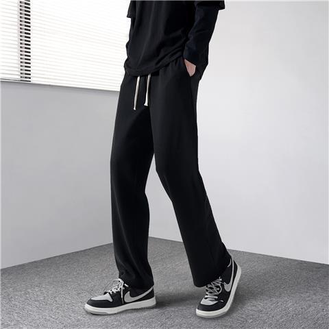 Straight ice silk men's drape summer tide brand casual all-match sports pants loose wide-leg high street trendy black pants