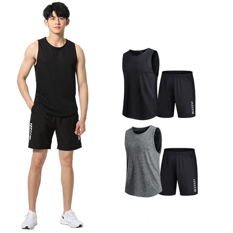 健身运动背心套装男夏季薄款无袖速干衣跑步篮球训练衣服吸汗T恤