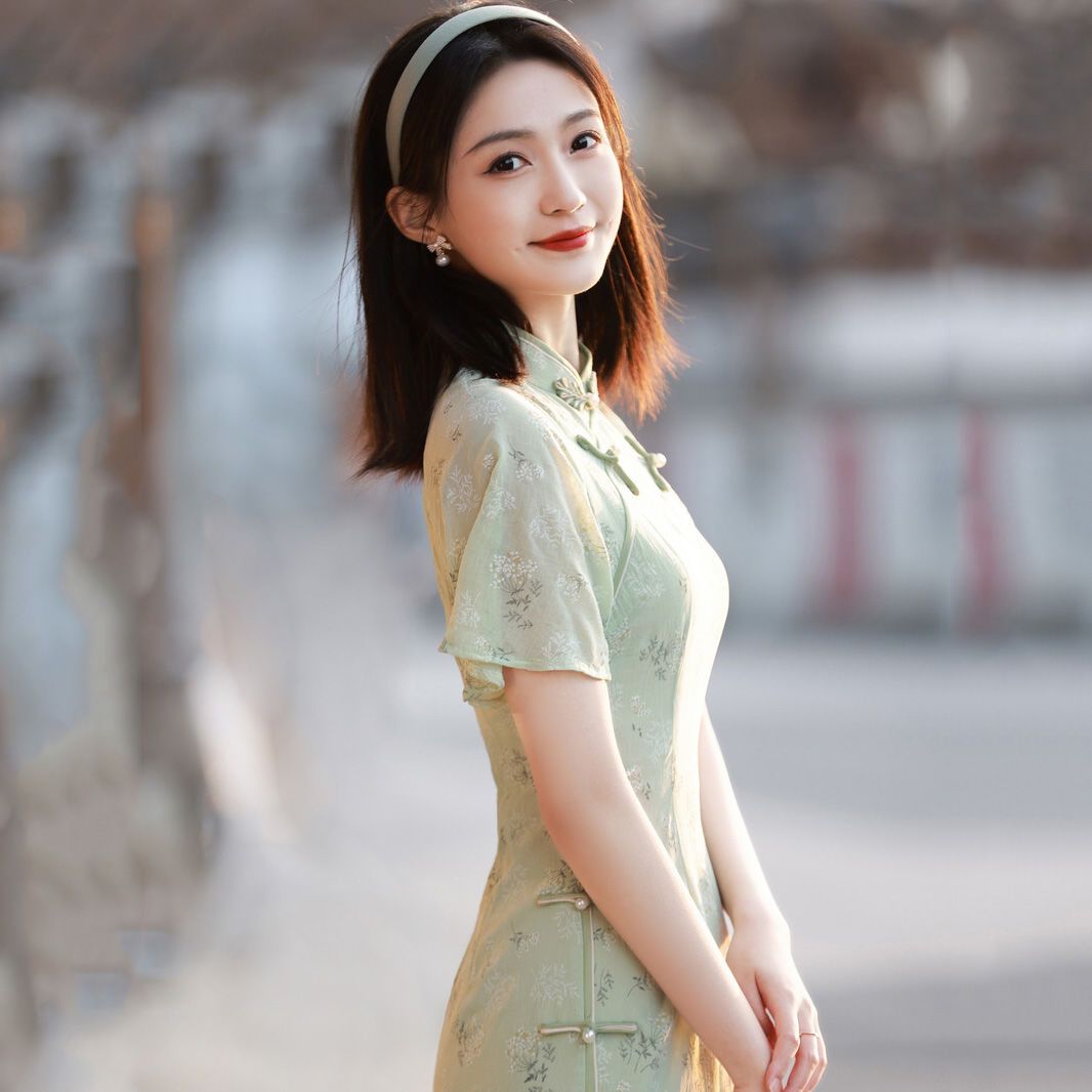 雪紡旗袍2023年夏款少女法式碎花文藝復古小清新改良版連衣裙日常