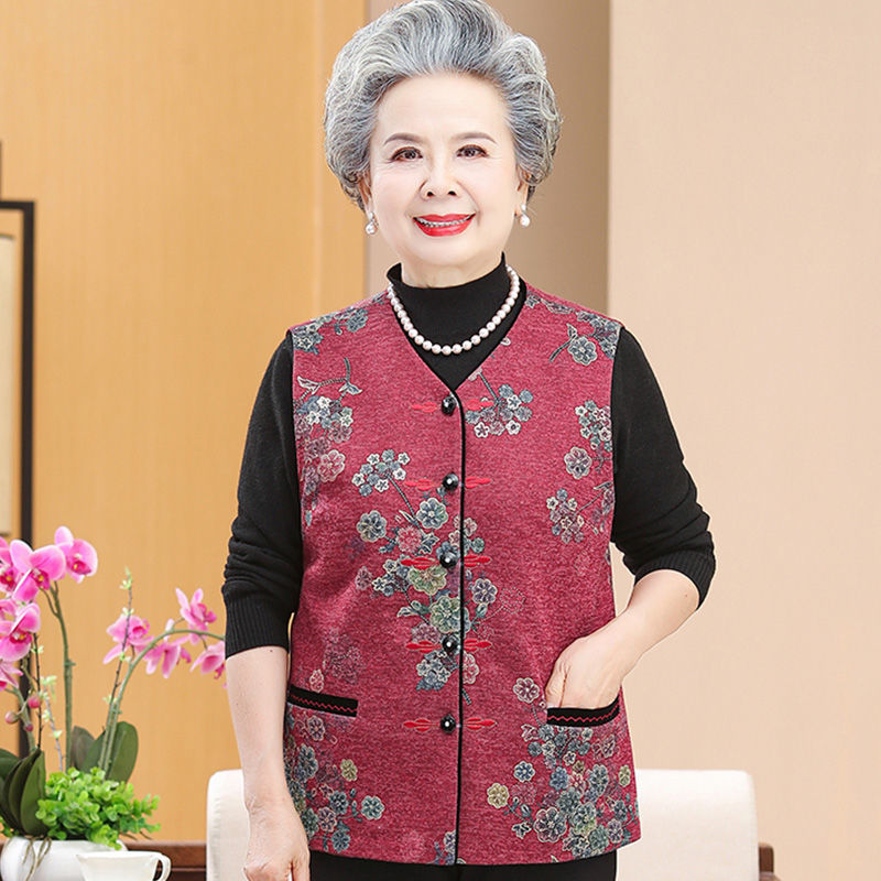 200 catties plus fat big size grandma spring vest middle-aged and elderly fat mother women's clothing old lady cardigan vest vest