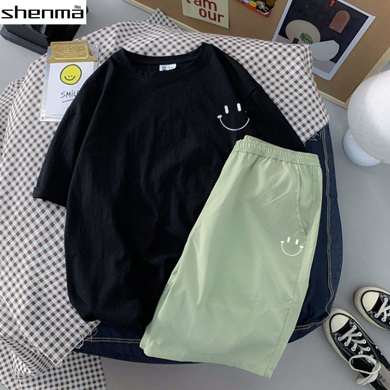 Guochao boys suit summer ultra-thin jacket short sleeve T-shirt shirt ruffian handsome ice silk pants shorts sports two-piece set