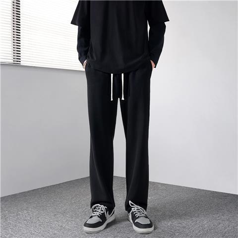 Straight ice silk men's drape summer tide brand casual all-match sports pants loose wide-leg high street trendy black pants