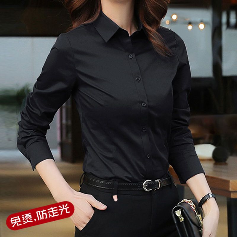 黑色衬衫女短袖职业正装新款夏季薄款修身上班防走光免烫衬衣