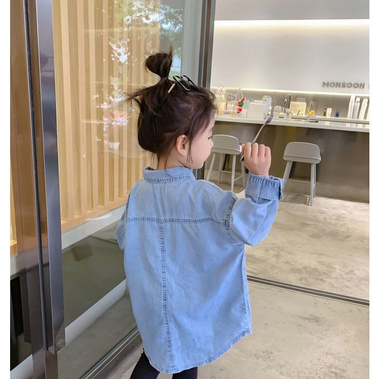 Girls' New Spring Autumn Denim Mid-Length Shirt, Casual Jacket For Toddlers, Stylish And Versatile_voghion.com