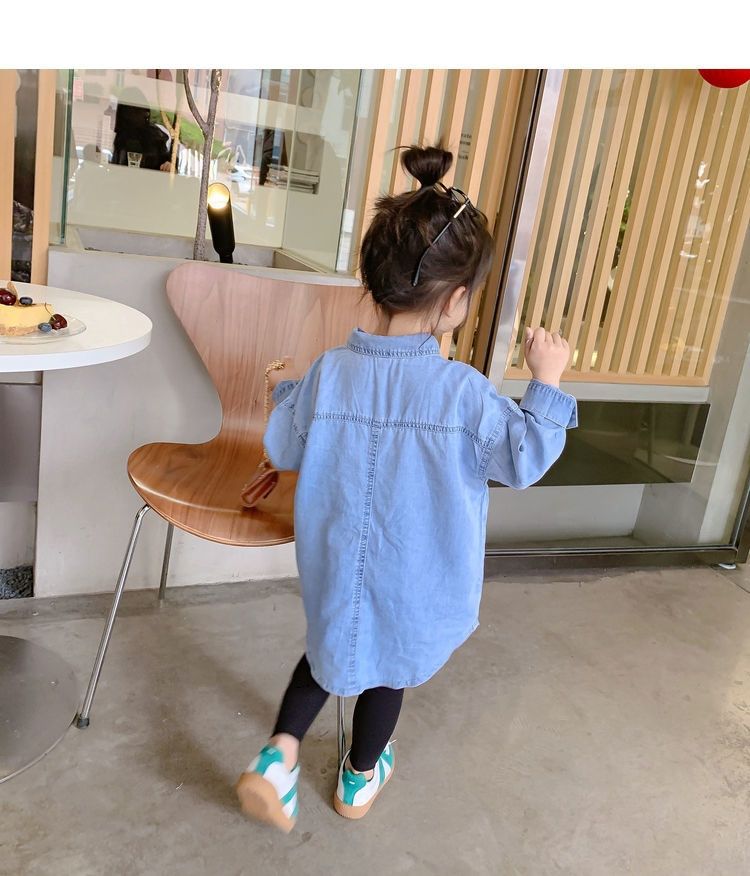 Jeansskjorta jacka för flickor casual stil vår och höst_voghion.com