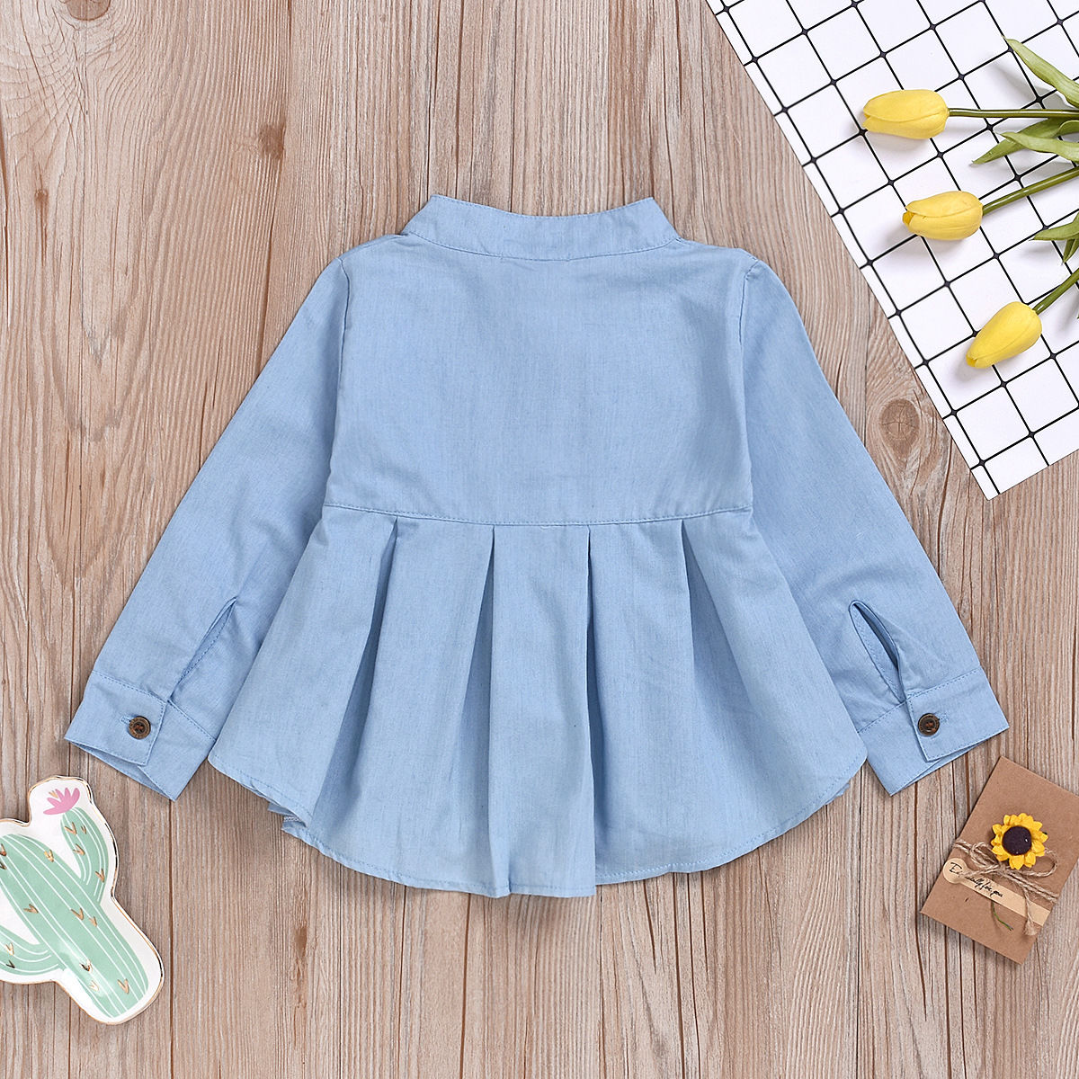 Girls' long-sleeved shirts, children's baby skirts, the latest stand-up collar cotton denim spring tops, children's clothing jackets