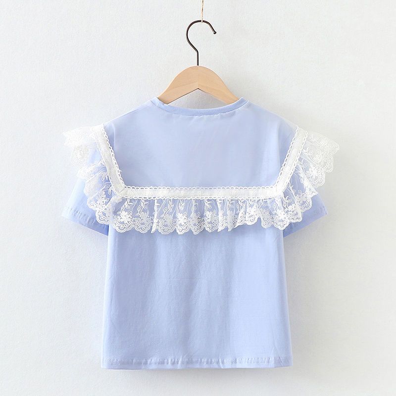 Cotton girls' summer short-sleeved T-shirt foreign style Xia Xin middle and big children's short-sleeved sweet children's doll collar top