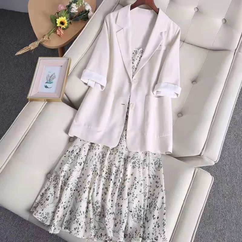 New summer French gentle temperament suspender dress suit skirt two piece suit floral skirt