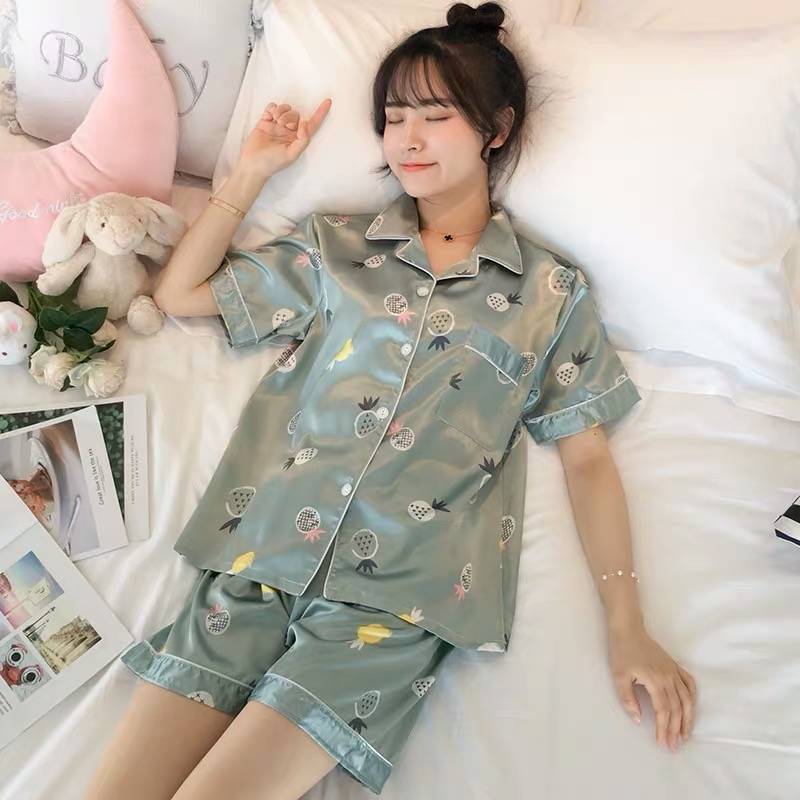 睡衣女夏季冰丝卡通短袖两件套装夏天韩版可爱学生薄款大码家居服